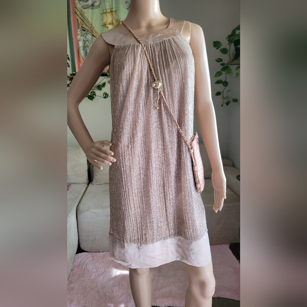 Elegant Silver and Cream Sleeveless Dress
